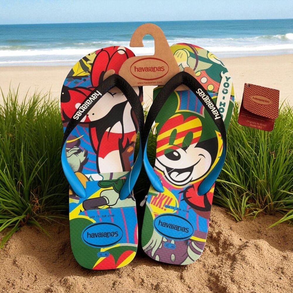 Havaianas Disney Flip Flops Men 13 Mickey Pluto Pop Art Brazil Thong Sandals NWT
